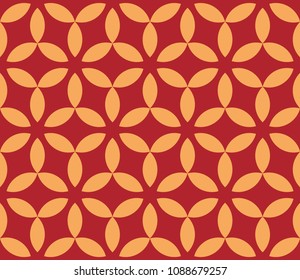 Seamless red and gold hexagonal floral petals geometric pattern vector