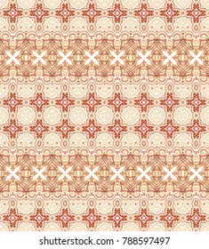 Seamless red- golden woven ornamental vector pattern on white background
