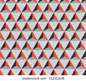 Seamless red and gray hexagonal triangles op art illusion pattern vector