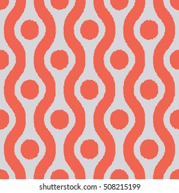 Seamless red and gray ogee ikat polka dot pattern vector