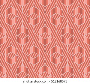 Seamless red and gray striped isometric hexagonal op art pattern vector