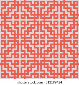 Seamless red and gray vintage pixel Spanish cross retro pattern vector