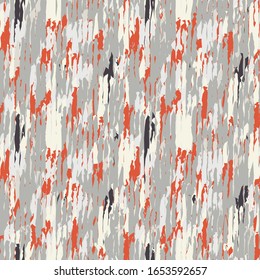 Seamless red grey variegated marl heather texture background. Woven cotton fabric with blotched striped T Shirt style. Abstract camo vector pattern design.  Mottled melange space dye textile effect