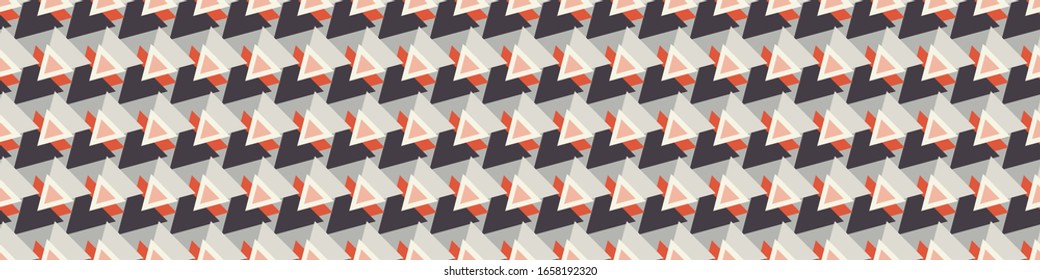 Seamless red grey vector geometric triangle border pattern. Mid century modern woven linen texture style banner background. Vintage 1950s warm color decorative edge. Geo abstract graphic ribbon trim
