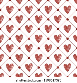 seamless red hand draw heart with dot glitter pattern background