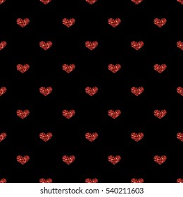 SEAMLESS RED HEART GLITTER  ON BLACK BACKGROUND
