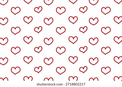 Patrón de contorno de corazón rojo sin costuras con iconos románticos dibujados a mano