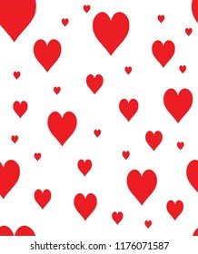 Seamless red heart pattern on white background. Suit of playing cards heart icon pattern. Love pattern