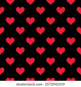 Seamless Red Heart Pattern on Black Background for Decorative Design.