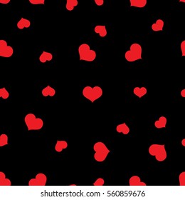 Seamless red hearts pattern on black background vector, eps 10