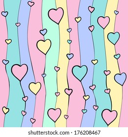 Seamless of red hearts and stripes in pastel shades