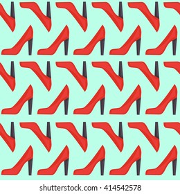 Seamless red high heel shoes pattern design. Vector illustration