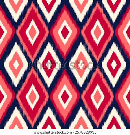 Seamless Red Ikat Diamond Pattern for Fashion, Textile Design and Decor. Ethnic Geometric Ikat Pattern. Traditional Tribal Ikat Design. Vector illustration.