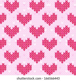 Seamless Red knitted background with hearts