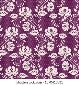 Seamless red lace background with floral pattern