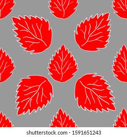 Seamless red leaves floral pattern. Repeating background of hand-drawn leaves on grey for cover, textile, wrapping, print, wallpaper, backdrop, fashion, scrapbooking design.