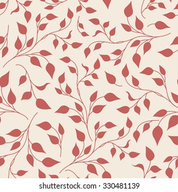 Seamless red leaves pattern on pink beige background