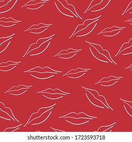 Seamless red lip background. Hand-drawn lines.