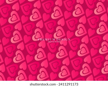 Seamless red love heart pattern illustration. Cute romantic pink hearts background print. Valentine's day holiday background texture, romantic wedding design. Romantic greeting card.