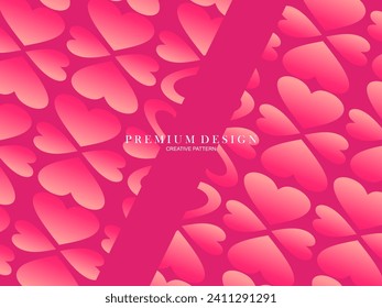 Ilustración del patrón cardíaco de amor de color rojo sin brillo. Corta impresión romántica de fondo de corazones rosados. Textura de fondo del día de San Valentín, diseño romántico de boda. Tarjeta de felicitación romántica.