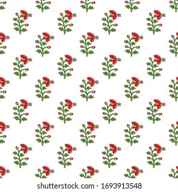 seamless red mughal flower pattern motifs. abstract vector flower illustration.