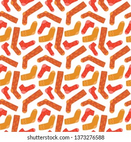 Seamless red and orange socks vector pattern on white background. Hand drawn stocking in a shades of orange. Perfect for wallpaper or fabric.