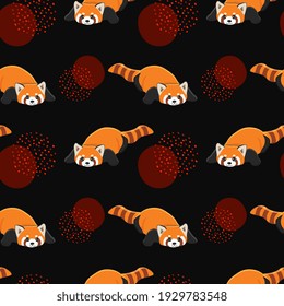 Seamless red panda pattern. Cartoon design animal character flat vector style. Baby texture for fabric, wrapping, textile, wallpaper, clothing. 