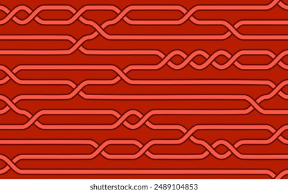 Seamless red pattern background of woven lines. Creative coding computational design.