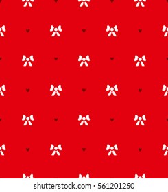 Seamless red pattern bows and little hearts.