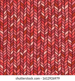 Seamless red pattern of braids, endless texture, stylized sweater fabric. Texture for web, print, wallpaper, fall winter fashion, textile design, website background, holiday home decor