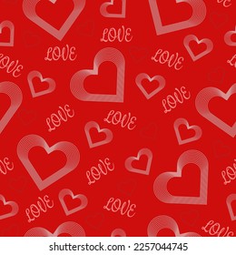 seamless red pattern with heart shape text love for february valentine's day holiday