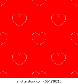 Seamless red pattern with hearts. Bright background for the Valentine's day. Cute wallpaper on the theme of love. Texture with a white outline.