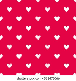 Seamless red pattern with hearts. Hand painted pastel crayon. Grunge background. Design element for wallpapers, wedding invitations, birthday card, scrapbooking, fabric print etc. Vector illustration