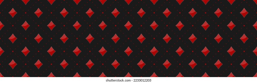 Seamless red pattern on a black background with a card suit of Diamonds. Background for gambling, casino advertising, decorations and creative design