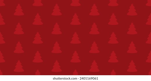 Seamless red pattern with a silhouette of a Christmas tree ornament in the shape of a fir tree. Red background for Christmas and New Year decor. Wrapping paper template for gift boxes. Vector.