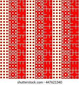 Seamless red pattern with symmetric geometric ornament. Abstract repeated blocks and figures background. Creative wallpaper. Vector illustration