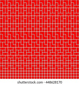 Seamless red pattern with symmetric geometric ornament. Abstract repeated blocks and figures background. Creative wallpaper. Vector illustration
