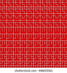 Seamless red pattern with symmetric geometric ornament. Abstract repeated blocks and figures background. Creative wallpaper. Vector illustration
