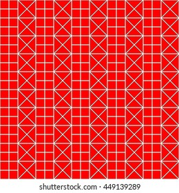 Seamless red pattern with symmetric geometric ornament. Abstract repeated squares and triangles background. Creative wallpaper. Vector illustration