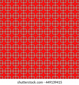 Seamless red pattern with symmetric geometric ornament. Abstract repeated squares and crosses background. Creative wallpaper. Vector illustration