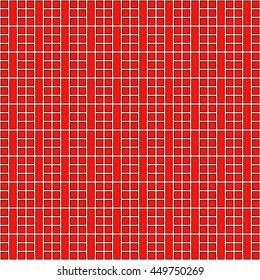 Seamless red pattern with symmetric geometric ornament. Abstract repeated squares and blocks background. Creative wallpaper. Vector illustration