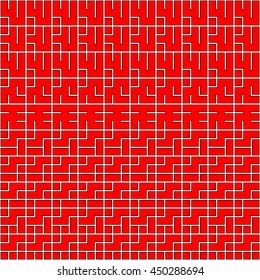 Seamless red pattern with symmetric geometric ornament. Abstract repeated figures background. Ethnic wallpaper. Vector illustration