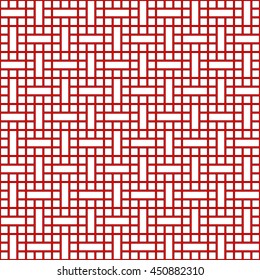Seamless red pattern with symmetric geometric ornament. Abstract squares and rectangles background. Grid wallpaper. Vector illustration