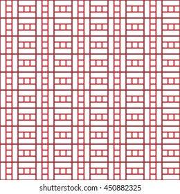 Seamless red pattern with symmetric geometric ornament. Abstract squares and rectangles background. Grid wallpaper. Vector illustration