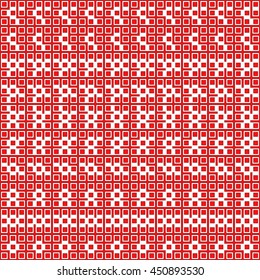 Seamless red pattern with symmetric geometric ornament. Abstract repeated figures background. Ethnic wallpaper. Vector illustration