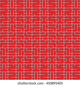 Seamless red pattern with symmetric geometric ornament. Abstract repeated figures background. Ethnic wallpaper. Vector illustration