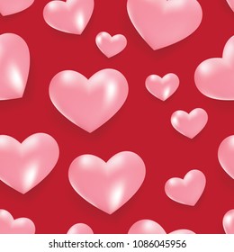 Seamless red and pink 3D realistic hearts pattern vector