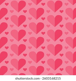 Seamless Red and Pink Heart Pattern on Pink Background