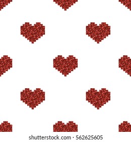 seamless red pixel heart glitter pattern background
