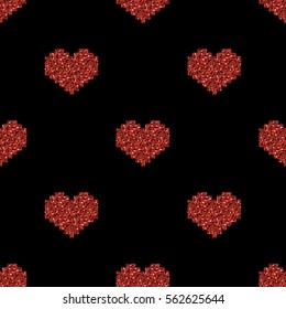 seamless red pixel heart glitter pattern background